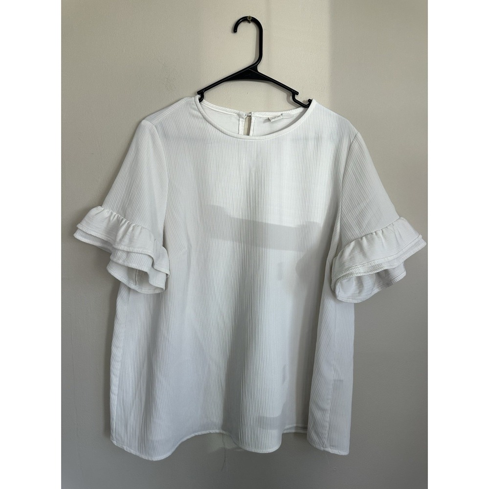 ASOS White Puff Ruffle Sleeve Blouse Top Size XL/2XL Interview Professional